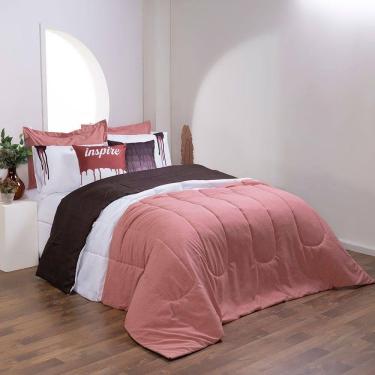 Imagem de Kit Edredom Colorful Dupla Face Em Linho E Tecido Hipercal 400 Fios Cor:rosê