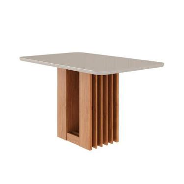 Imagem de Mesa de Jantar Retangular com Tampo de Vidro Ariela Off White e Cinamo