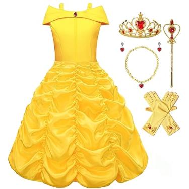 Imagem de Avady Vestido de princesa para meninas, fantasias de Halloween, cosplay, festa de aniversário, roupas de vestir amarelo, Amarelo, 3-4 Anos