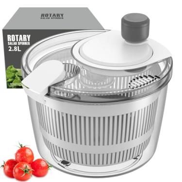 Imagem de Ourokhome Secador de alface giratório de salada, secador de vegetais rotativo manual com tigela transparente e escorredor para verduras, ervas, frutas, macarrão, 2,8 QT, branco