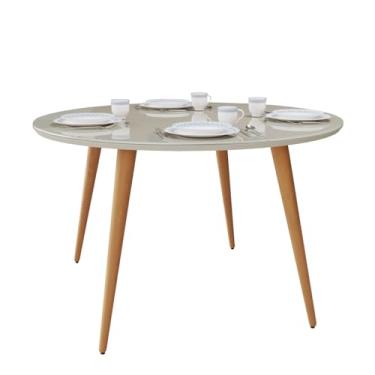 Imagem de Mesa de Jantar Redonda 90x90 Com Tampo em Mdf com Vidro Moderna para Sala de Estar e Cozinha Pés Palito (Off white)