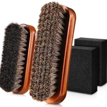 Imagem de Kit de 4 pincéis de chapéu de feltro de crina de cavalo com esponja de limpeza chapéu de cowboy limpo chapéu Fedora de madeira conjunto de limpeza boné de beisebol escova de fiapos remove poeira para