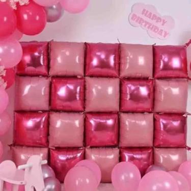 Imagem de Balões quadrados rosa choque parede, balões de Mylar magenta dupla face, pano de fundo, hélio mylar, kit de balões para aniversário, noiva, despedida de solteira, princesa, chuveiro, festas, 25 peças