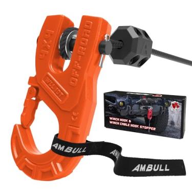 Imagem de AMBULL Gancho de guincho de reboque de 3/20.3 cm com rolha de cabo, gancho de guincho 10T, gancho de guincho de aço forjado resistente, força máxima de 14.500 kg, conjunto de gancho de clipe de gancho
