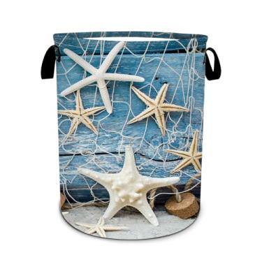 Imagem de Cesta de roupa suja com concha do mar, dobrável, impermeável, tecido Oxford, redondo, mar, praia, cesto de roupa, organizador de brinquedos para banheiro/lavanderia/quarto