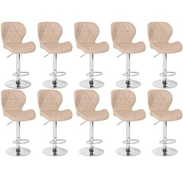 Imagem de Kit 10 Banquetas Slim Estofada Giratória Com Regulagem De Altura - Nude