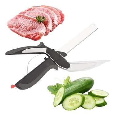 Imagem de Tesoura Fatiadora 2 em 1, Lâmina de Aço Inoxidável, Cabo Ergonômico, para Legumes e Frutas