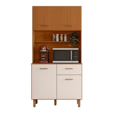 Imagem de Cozinha Compacta 4P 1G 90 cm Izzi Freijo Ripado Off White PLN