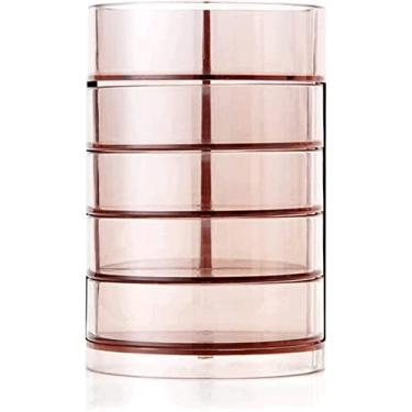 Imagem de Porta-lápis de mesa multifuncional, copo removível de grande capacidade com armazenamento de três camadas, porta-pincéis de maquiagem criativo, papelaria (rosa)
