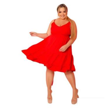 Imagem de Vestido Curto Plus Size Rodado Soltinho Alça 3 Maria - Thania Moda Fem