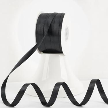 Imagem de MEEDEE Fita preta Lux, cetim dupla face, 100 metros, fita preta fina para embrulho de presente, artigos de festa, aniversário, chá de bebê, casamento, artesanato DIY, suprimentos para festivais