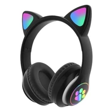 Imagem de Fone de Ouvido Bluetooth Infantil, Modelo Gatinho, com LED, Sem Fio (Preto)