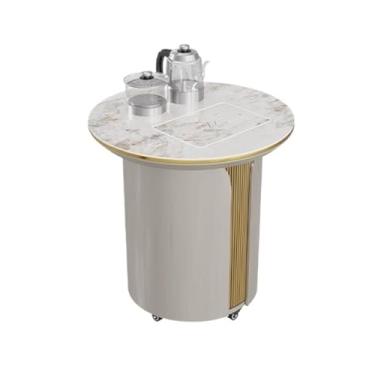 Imagem de Mesa de Chá Carrinho de chá móvel Mesa de chá com bandeja de chá removível, mesa de centro com padrão de mármore para sala de estar, escritório Mesa Lateral(Médio)