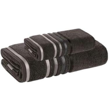 Imagem de Kit Toalha Banho e Rosto Karsten Gigante Fio Penteado – 2 Peças - Cor Carbono