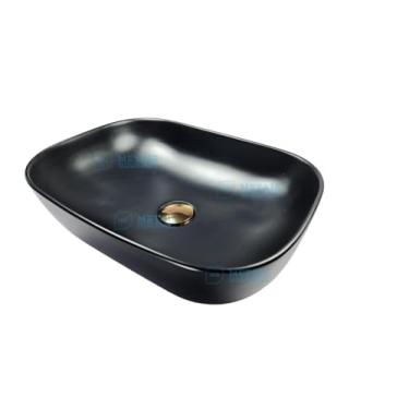 Imagem de Cuba Sobrepor Banheiro Lavabo Apoio Cerâmica Preto Fosco