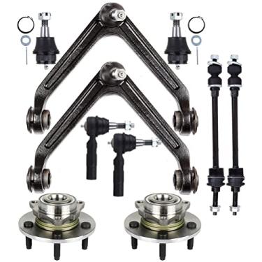 Imagem de SCITOO Kit de suspensão dianteira 10 peças Braço de controle superior e juntas esféricas juntas esféricas inferiores extremidades de haste de direção externa elos de barra de balanço Cubo de rolamento