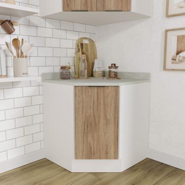 Imagem de Balcão Canto Oblíquo Com Tampo E Rodapé Ipanema Acácia/Branco