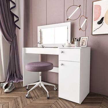 Imagem de Penteadeira Iracema Com Tampo Porta Objetos Com Espelho 1 Gaveta 1 Porta Branco