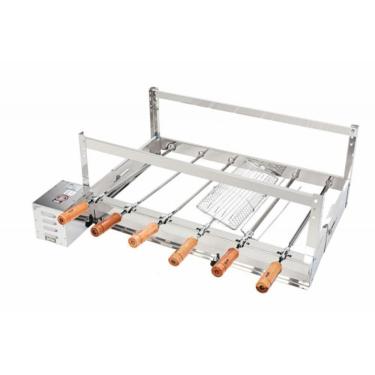 Imagem de Churrasqueira Rotativa Giratória 6 Espetos 82 Cm Bivolt Aço Inox Gbi06 - Arke