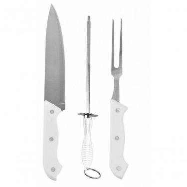 Imagem de Kit Para Churrasco 3 Peças Style Cabo Branco - Wellhome