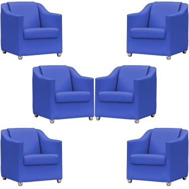 Imagem de Kit 6 Poltronas Mila Corino Azul Royal Pé De Plástico Cromado - Azul-royal, Corino