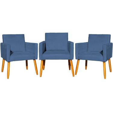 Imagem de Kit 3 Poltronas Para Recepção Nina Suede Cores Pé Palito 30cm Castanho - Suede