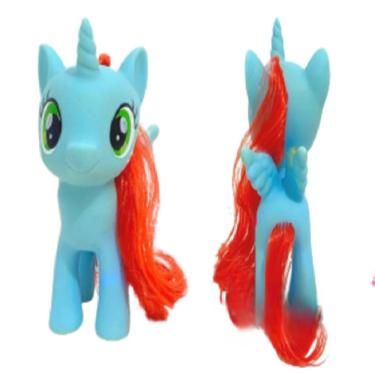 Imagem de Poney Unicórnio Fofinho De Brinquedo Em Vinil Com Rabo Crina Colorida azul
