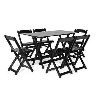 Imagem de Conjunto Dobrável 120 X 70 Com 6 Cadeiras Preto - M.b Móveis