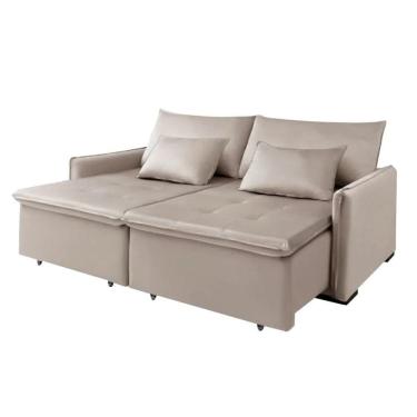 Imagem de Sofá Cama Slim New Roma 2 Mts Veludo Molas Bonnel Com Pillow Cor:bege