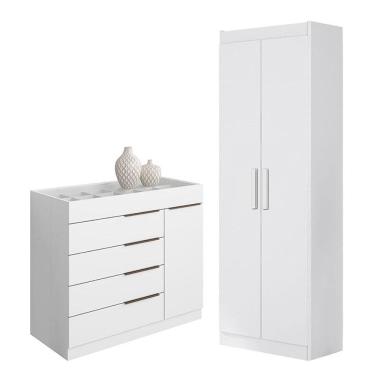 Imagem de Cômoda Sapateira Sevilha 2004147 e Armário Multiuso 2000191 Branco Brilho - Aramóveis