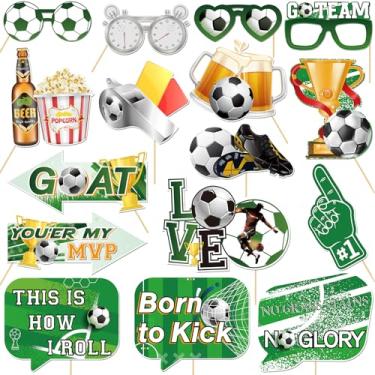 Imagem de Helewilk 16 Peças De Acessórios Para Cabine Fotos Futebol, Kit Festa Aniversário Com Tema Selfie Engraçada Jogador Time Esportivo E Bastões, Presentes Meninos Meninas Apaixonados