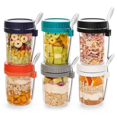 Imagem de YUNCANG Pacote Com 6 Potes De 473 G Para Aveia Noturna Tampa E Colher, Vidro, Herméticos Grande Capacidade Leite, Cereais Frutas
