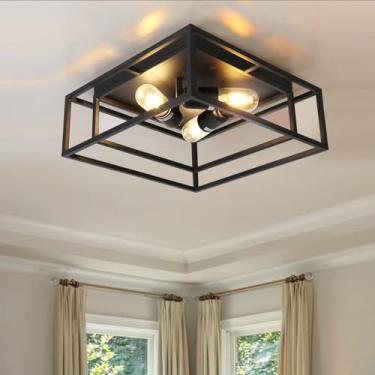 Imagem de HuisMier Luminária De Teto Embutida Preta, 3 Luzes, Metal Industrial, Luzes Próximas, Acessórios Cozinha Estilo Fazenda Para Sala Jantar, Quarto, Entrada E Corredor