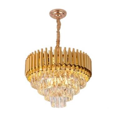 Imagem de Lustre Redondo Dourado Cristais Sala Moderno Luxo Classico