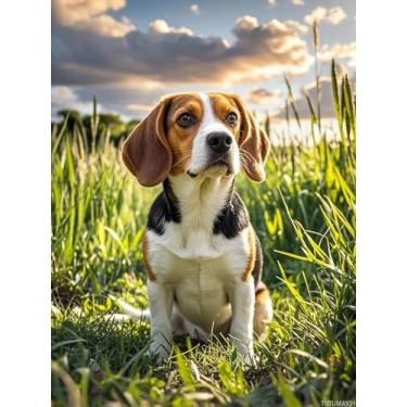 Imagem de TUTUMAY21 Diamond Art Beagle 5D Kits DIY de pintura de diamante redondo completo cristal por número mosaico artes e artesanato para sala de estar, quarto, decoração de parede de casa 30 x 40 cm