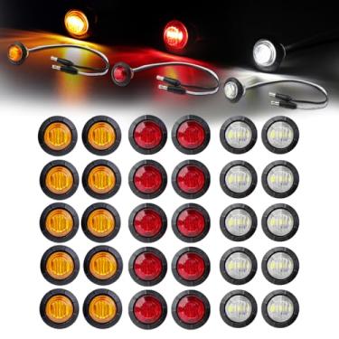 Imagem de Ledvillage 30 Peças De Mini Luzes Marcação Redondas 3/4" 10 Âmbar + Vermelho E Branco, 3 Leds Com Conectores Para Indicador Coleta Caminhão Reboque, Folga, Lâmpadas Sinalização 12 V Cc