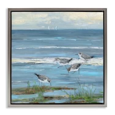 Imagem de Stupell Industries Stepping Sandpipers Grazing Gray Floater Canvas Wall Art Design por Sally Swatland, 63 x 63 cm