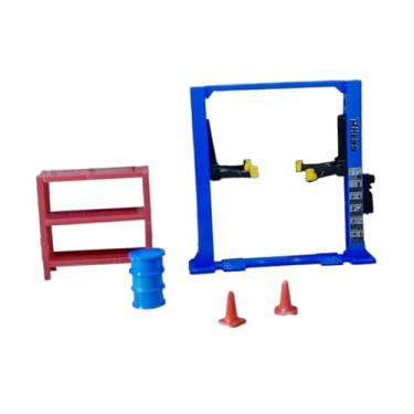 Imagem de Generic Conjunto de ferramentas para reparo de garagem Diorama 1/64, modelo de arquitetura de móveis, elevador realista, pórtico, cones de trânsito, oficina, Elevador Azul