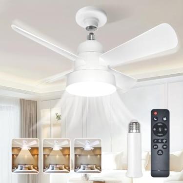 Imagem de LUMILECT Luminária De Soquete Com Controle Remoto - Ventiladores Teto Pequenos Brancos, Lâmpada Led Regulável 1500 Lúmens, Mudança Cor 3000K-6500K, Base E26 Fácil Instalação Para Banheiro, Quarto, C