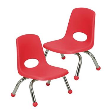 Imagem de Cadeira escolar empilhável de 20 cm, assento de estudante empilhável com pernas de aço cromado e deslizadores esféricos; para creche, pré-escola e ensino em casa - Vermelho (pacote com 2), 15407
