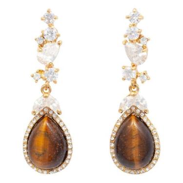 Imagem de Brinco Zircônia BC2243 - Akasaki, Dourado, Olho de tigre