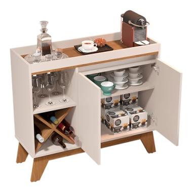 Imagem de Aparador Buffet Barzinho Porto Belo Com Adega Para Bebidas Sala de Jantar (OFF WHITE/FREIJÓ)