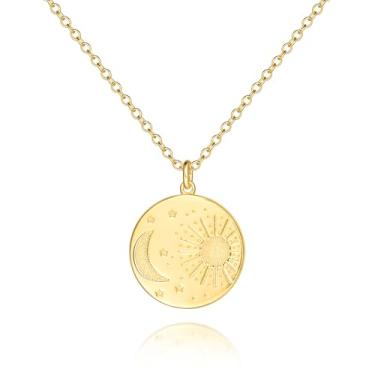Imagem de LOUISE VELLA Colar de ouro com pingente de ouro 14K para mulheres, colar com pingente de sol e lua, mistura tendências modernas com pingentes vintage para mulheres