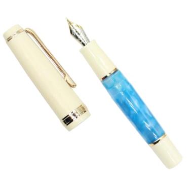 Imagem de Gullor Mini caneta-tinteiro com acabamento dourado, caneta de bolso de acrílico, azul claro, ponta média (0,7 mm)