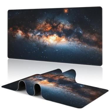Imagem de Starry Sky Extended Large Gaming Mouse Pad Galaxy XXL Tapete de mesa para teclado e mouse, base de borracha antiderrapante com bordas costuradas para jogos de trabalho, 80 x 40 cm
