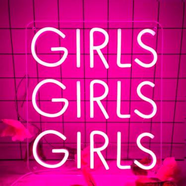 Imagem de YYUAN Meninas Meninas Meninas Placas De Neon Placa De Luz De Neon Led Rosa Para Meninas Quarto Dormitório Decoração Bar Hotel Pub Sala De Beleza Bar De Cerveja Placa De Neon Para Meninas Alimentada Po