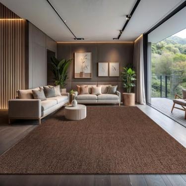 Imagem de CAMILSON Tapete de juta fácil 22 x 30 cm, tapete de fibra marrom para sala de estar, pátio e cozinha, design de tecido boho sólido, fácil de limpar, lavável tapete externo Alfombras (9 x 12)