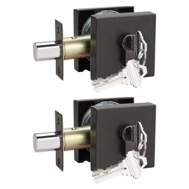 Imagem de Probrico Fechadura de cilindro duplo marrom esfregada a óleo, fechadura quadrada de segurança residencial para interior e exterior, todas com chave, pacote com 2