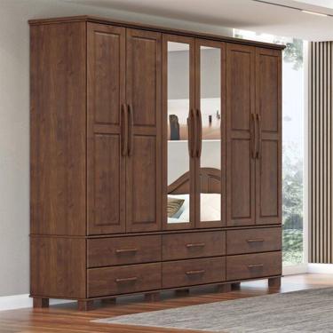 Imagem de Guarda Roupa 6 Portas e 6 Gavetas Linha Ouro Madeira Maciça 2254WN Café Finestra