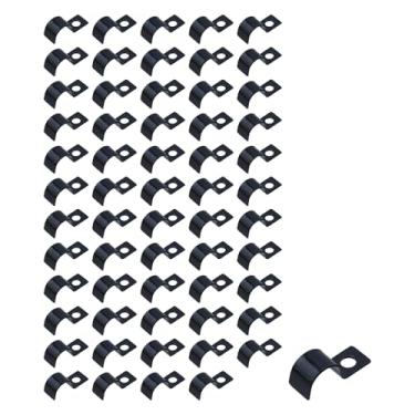 Imagem de LC LICTOP Correias de conduíte de 1/4 polegada, braçadeiras de um orifício para tubo, encanamento e cabo elétrico, fixação de tubos, suporte em forma de R de ferro banhado a zinco preto resistente